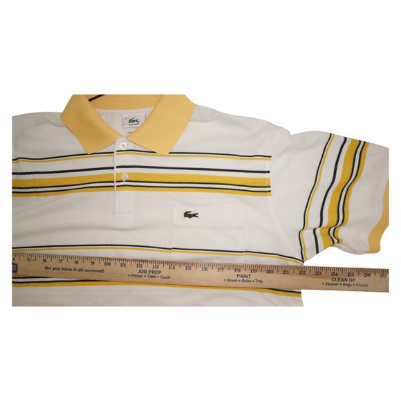 Vintage Lacoste Polo Shirt Size 5 Yellow Striped White Made in France Retro 90s - Picture 5 of 6